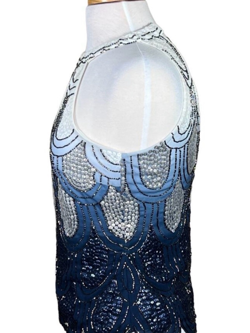 Embellished Ombre Halter Sequin Top - Navy to White - Picture 8 of 12
